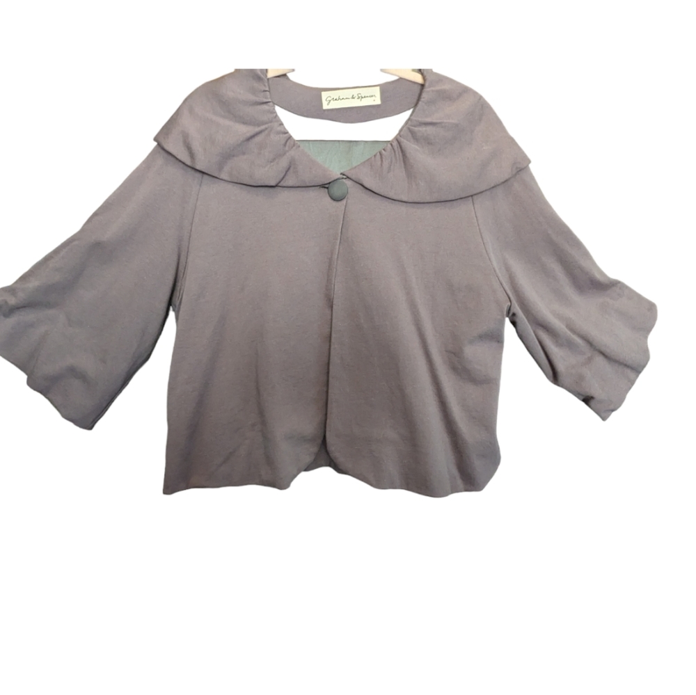 Vintage Graham & Spencer Flare Silk Shawl Collar Bell Sleeve Cape Style Jacket M